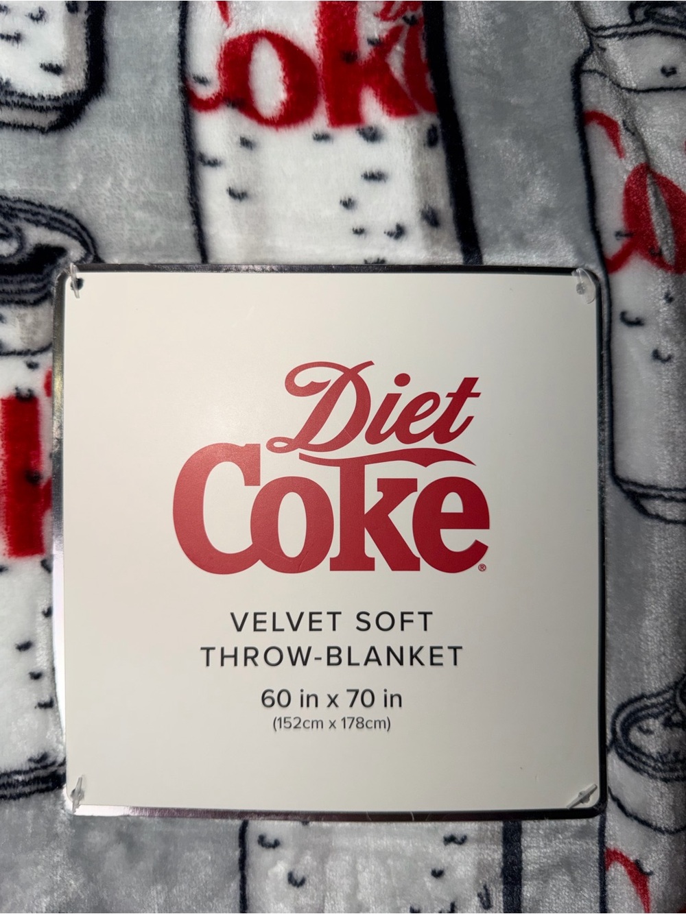 Coca Cola Diet Coke Velvet Throw Blanket - Gray & Red Can Pattern - Picture 3 of 7